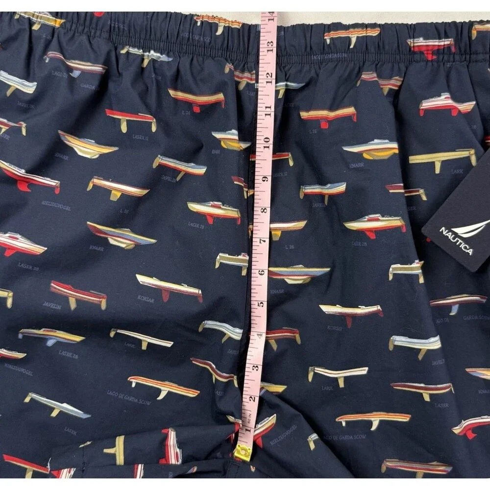 NEW Nautica Swim Trunk Shorts Men Large Navy Blue Sail Boats Liner Beach